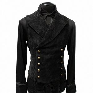 Hommes Double boutonnage gothique Steampunk Veet gilet hommes scène Cosplay bal Costume hommes gilet G7BZ #