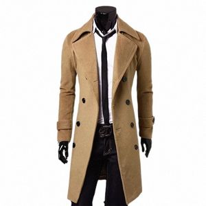 Trench-Coat à Double boutonnage pour hommes, nouveau mélange de laine de haute qualité, coupe cintrée décontractée, couleur unie, veste d'hiver 2023, S3x3 #