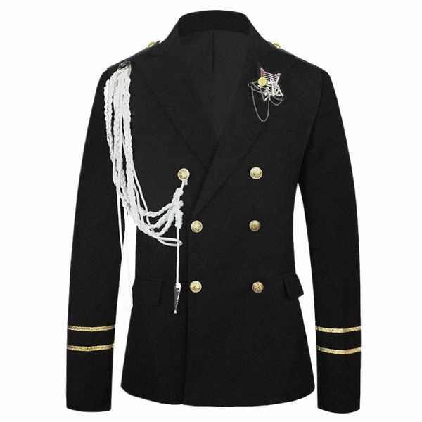 Hommes Double Breatsed Steampunk Blazer Veste Fi Rope Design Cosplay Vêtements Hommes Party Stage Prom Rock and Roll Costumes 11xK #