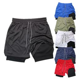 Heren Double Layer Fitness Shorts Men Gym Training 2 In 1 Sports Quick Dry Training Jogging Deck Summer 240510