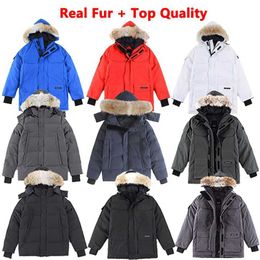 Hommes Down Parkas 14 couleurs Vêtements de créateurs de qualité supérieure Canada G08 G29 Parka Wyndham Wolf Real Fur Mens Down Jacket Expedition Womens Manteau Winter Parka Ladys Manteau avec