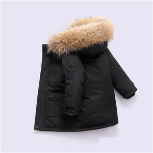 Mens Down Parkas 2022 Hiver Designer Kids Coat Veste pour garçons Real Ratcoon Fur épais Baby Baby Ourwear Mouilles 2-12 Girls Jackets Ye Dhks3