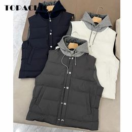 Masculino para baixo parkas 920 topachic alta qualidade com capuz emendado gola zíper falso duas peças ganso colete casaco 230927