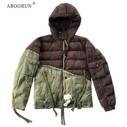 Heren Down Parkas Aboorun Vintage Army patchwork Duck Hooded Jacket Originele losse katoen warme jas voor mannelijk 220919