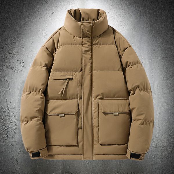 Hommes vers le bas Parkas marron doudoune hommes col montant vêtements coton rembourré vestes Streetwear épaissir manteaux chauds 230922