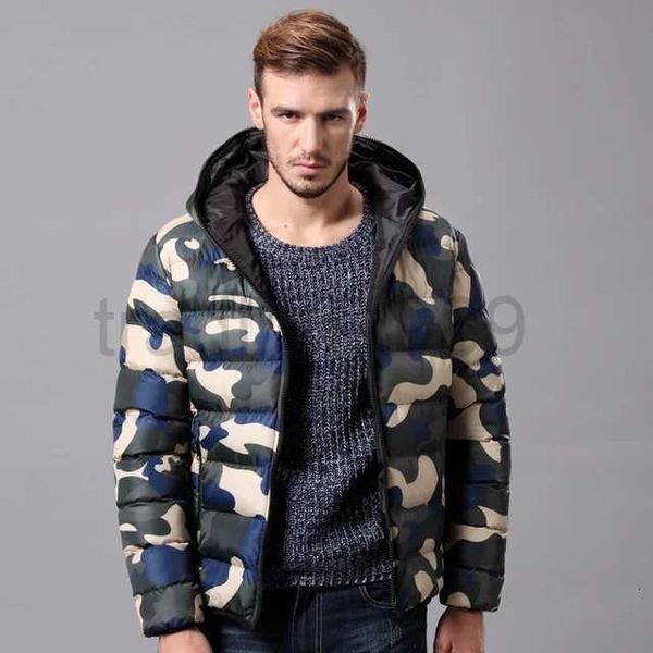 Mens Down Parkas Chaqueta acolchada de algodón Camuflaje Militar Parka Camo Cremallera Sudadera con capucha Abrigo de otoño Estilo militar masculino Casual Rojo Azul Verde J231116