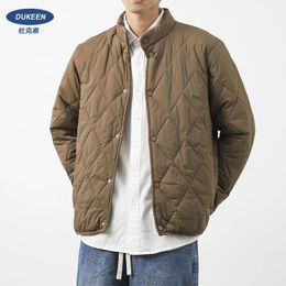 Mens Down Parka Dukeen Lingge Gestikt Katoenen Jas Winter Vintage Effen Kleur Verdikte Opstaande Kraag Baseball Pak 231212