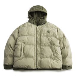 Parkas de plumón para hombre, chaqueta gruesa japonesa para hombre, chaquetas acolchadas con capucha de algodón de dos piezas de color sólido, abrigo informal de gran tamaño Harajuku, abrigo de invierno Unisex 231129