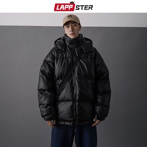 Heren Down Parkas Lappster Men Japanse streetwear lederen puffer jas Hip Hop Black Winter Bubble Jackets Coats Paar Koreaanse parka 221207