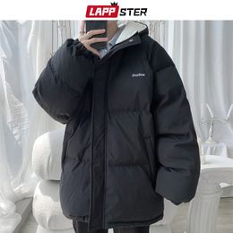 Mens Down Parkas LAPPSTER Y2k Harajuku Fleece Winter Bubble Coat Windbreaker Korean Streetwear Puffer Jacket Black Hooded Jackets 221129
