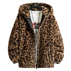 Hommes vers le bas Parkas léopard à capuche veste d'hiver japonais Streetwear décontracté en peluche s pour marque manteau 221128
