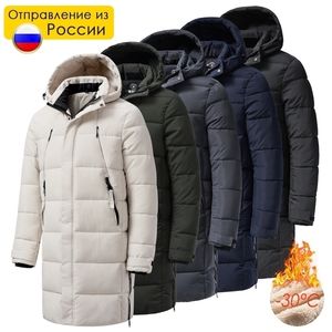 Heren Down Parkas Men Wintermerk Long Warm Dikke Fleece Hoed Parkas Jas Jas Men Men Autumn Outswear Outfits Klassieke waterdichte Casual Parka 220909