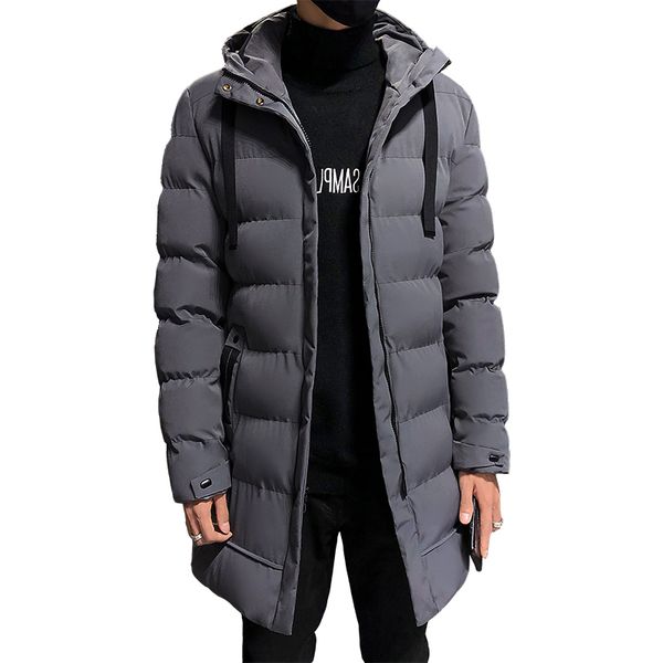 Hommes vers le bas Parkas hommes veste d'hiver chaud à capuche solide homme vestes et manteaux vêtements d'extérieur coupe-vent mâle longue Parka pardessus grande taille noir gris 4XL 221129