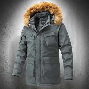 Hommes vers le bas Parkas Parka vestes pour hommes avec multipoches extérieur col de fourrure chaud automne hiver mi Long doublé manteaux 231114