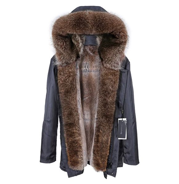 Hommes vers le bas Parkas fourrure de lapin doublé blouson aviateur hommes manteau d'hiver naturel locomotive en cuir véritable raton laveur parker 231212