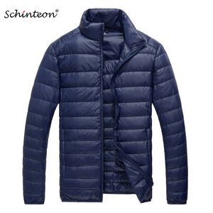 Mens Down Parkas Schinteon Men Ultra Light White Duck Jacket Thin Stand Collar Color sólido Simple Autumn Outwear 221207