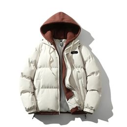 Para hombre abajo Parkas chaqueta de invierno hombres al aire libre con capucha espesar masculino falso dos piezas chaquetas abrigos de pan pareja moda Allmatch Outcoat 231129