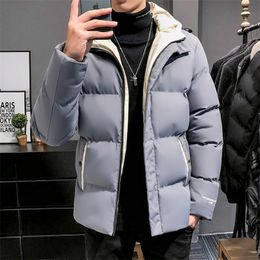 Heren Down Parkas Winter Jackets voor mannen Harajuku Hooded Parkas Casual solide pluizige zware jassen mode Koreaanse streetwear dikke warme jassen man 220912