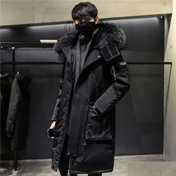 Hombre Down Parkas Chaquetas de mujer Parka larga Cortavientos Ganso Grueso Cálido Chaqueta extraíble Collar Invierno Puffer Real Lobo Abrigo de piel Ártico H DH4BD