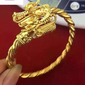 Mens Dragon Head Bangle Yellow Gold Filled Hip Hop Armband Instelbare Y200810