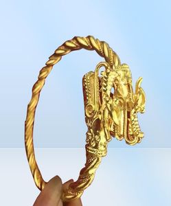 Heren Dragon Head Bangle Geel Goud Gevuld Hip Hop Armband Verstelbare Y2008104117793