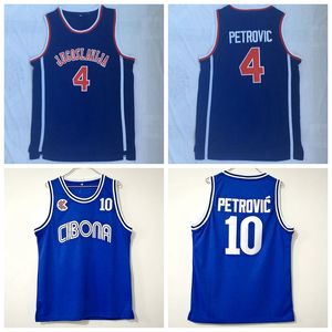 Mens Drazen Petrovic Kroatia #10 Cibona Basketball Jerseys #4 Jugoslavija Joegoslavië gestikt shirts Blue Jersey S-XXL