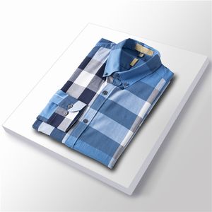 Heren overhemd luxe slank zijden T-shirt met lange mouwen Casual zakelijke kleding geruit merk 17 kleuren M-4XL BURR ##Shop7 3YPH