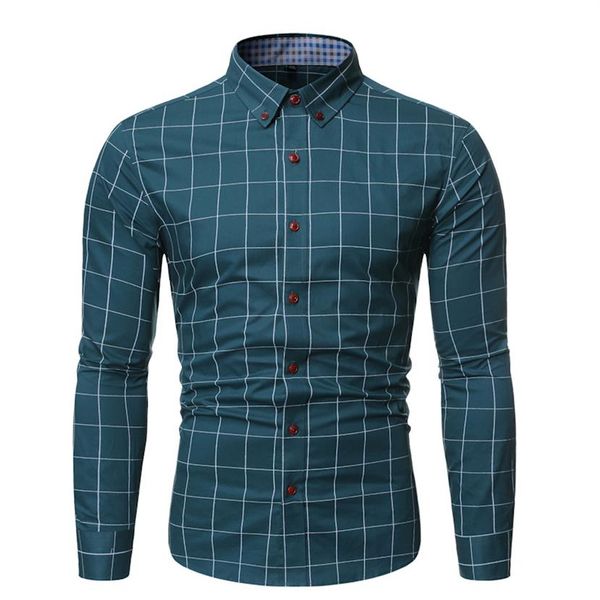 Chemise habillée pour hommes chemise à carreaux jeunesse affaires chemise à carreaux à manches longues souhait coréen coupe ajustée men187k