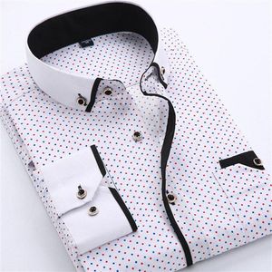 Camisas de vestir para hombre, camisa de negocios de manga larga ajustada informal de diseñador, camisas formales de algodón con estampado de puntos para hombre, nueva marca 231A