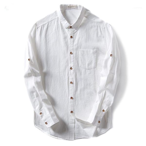 Hommes Robe Chemises Hommes Coton Lin Casual Slim Blanc À Manches Longues Marque Vêtements Plus La Taille S-3XL Chemise Homme Hommes