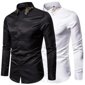 Hommes Robe Homme Chemises Mens Mode Casual Slim Solide Manches Longues Chemises High End Broderie Business Robe Formelle Taille 2xL1