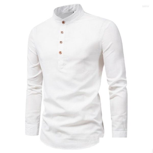 Chemises habillées pour hommes Printemps Automne À Manches Longues Hommes T Surdimensionné Col Montant Chemise D'affaires Blouses Couleur Unie Casual Travail Tops Camisas D Otihq