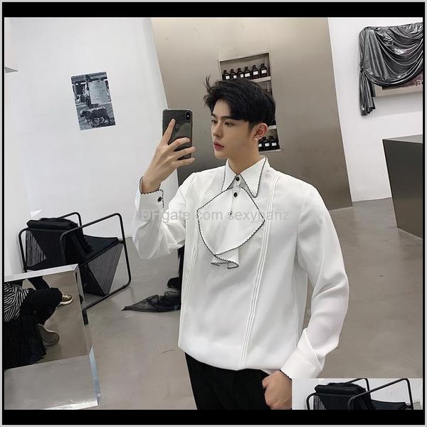 Camisas de vestir para hombre Moda de primavera Jersey Pecho Personalidad Dividir Conjunto Hombre Camisa de manga larga Streetwear Delgado Estilo japonés Color Negro D0Abf