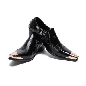 Chaussures habillées pour hommes chaussures en cuir verni noir or bout pointu motif Crocodile mocassins bal élégant mariage talons hauts
