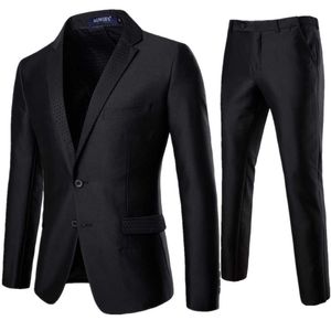 Heren jurk pakken met broek 2 stuks formalwear voor bruiloft goede kwaliteit mannen slanke zwarte pakken blazer jassen maat 2XL x0909