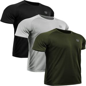 Mens Dry Fit Mesh Athletic Shirts 3 Pack Black Gray Olive Green Maat S