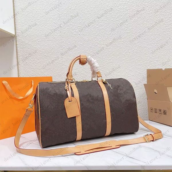 Bolsos de lona para hombre Keepall Totes Bolso de diseñador Bolsos de equipaje grandes Bolsos de viaje Deporte al aire libre Carta de impresión de cuero genuino Bolso de cuerpo cruzado Bolso de moda unisex