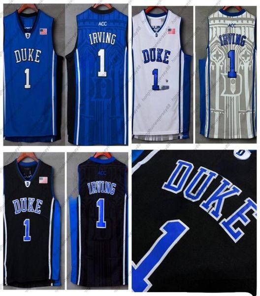 Hommes Duke Blue Devils 1 Kyrie Irving College Maillots de basket-ball Vintage Blanc Bleu Noir Chemises cousues SXXL6681710