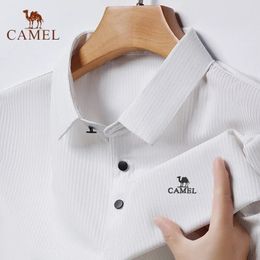 Polo de seda de hielo de camello bordado para hombres Summer Corea de altura de la moda Corea de altura de la altura de la altura de la moda transpirable Camiseta de manga corta 240401