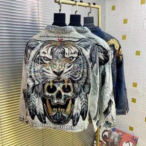 Heren geborduurd schedeljack vroeg herfst Europees modiemerk paillin tijger hiphop geschikt voor denim shirts