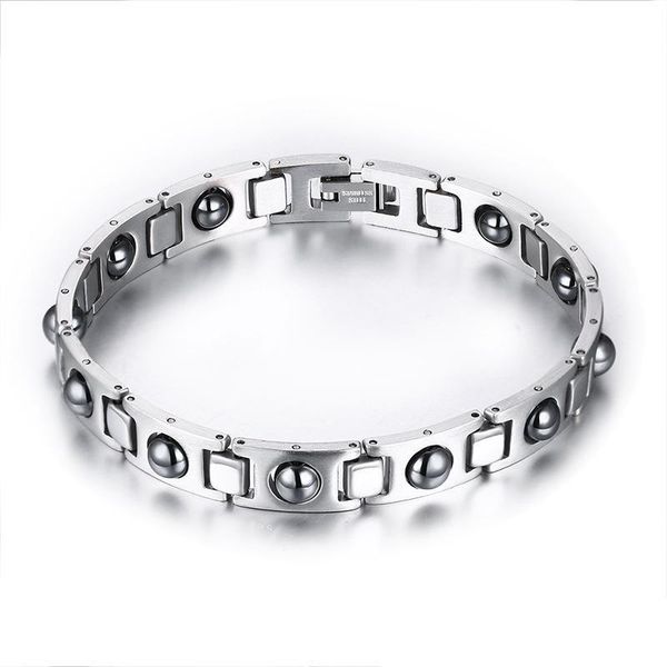 Mens énergie argent acier inoxydable argent hématite thérapie magnétique puissance bracelet santé bracelet magnétique bracelet meilleurs hommes