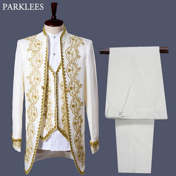 Hommes angleterre Style smoking costume classique blanc palais Blazer hommes palangre bal scène fête chanteur 3 pièces robe costumes Homme Hombre X0909