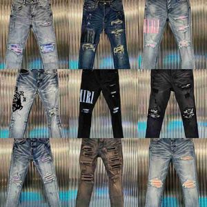 Mens européen Jean Hombre Letter Star Embroderie Patchwork Ripped Skinny Jeanszpa4