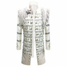 Hommes Extra Lg Glands Blancs Court Prince Costume Veste Marque Col Montant Slim Fit Steampunk Vintage Uniforme Blazer Masculino a2mx #