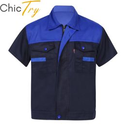 Champe de travail pour hommes Uniforme à manches courtes Colliers de travail des vêtements de travail Mécanicien Mécanicien T-shirts T-shirts à deux poches 240513