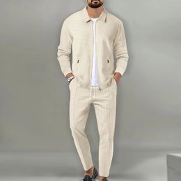 Mens Fashion Autumandwinter Verkopen Twopiecegolf Stand Collar Sports Zipper Pocket Suit 240326