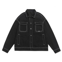 Veste en jean Baggy pour hommes, Streetwear, grande poche, Design contrasté, surdimensionné, noir, blanc, manteaux lavés, automne 4XL 5XL, 240301