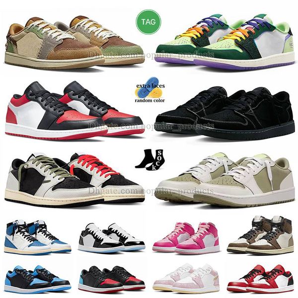 Jumpman 1 Low Traviss Basketball Chaussures Hommes Femmes Grande Taille US 13 Scott 1S Golf Olive Black Phantom Chicago Doernbecher J1 féroce rose inverse moka glace bleu formateurs S