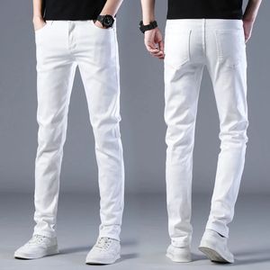 Brand de mode masculin élastique slim denim pantalon long décontracté judiciaire de jambe droite blanc y2k pour hommes streetwear 240517