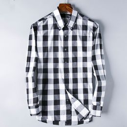 Chemise d'affaires de mode masculine Burry Men Camisas de Hombre Striped Plaid Imprimé à manches longues Business polyvalent Top polyvalent